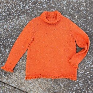 Vintage 1980’s Rafaella Cozy Orange Confetti Fringe Hem Turtleneck Sweater